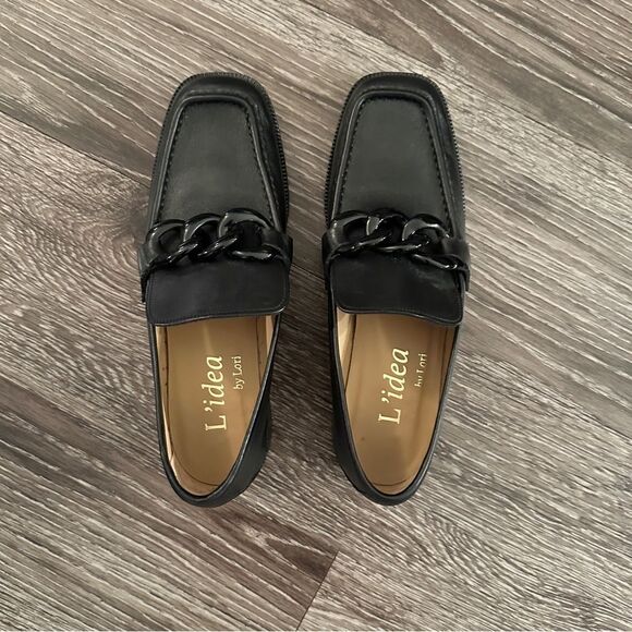 L’idea by Lori Black Leather Black Chain Loafers - Picture 6 of 9